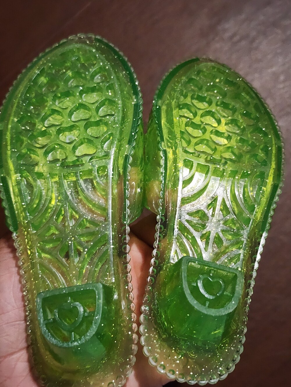 Green Jelly Princess Slippers with Portrait Medallions - Picture 9 of 9